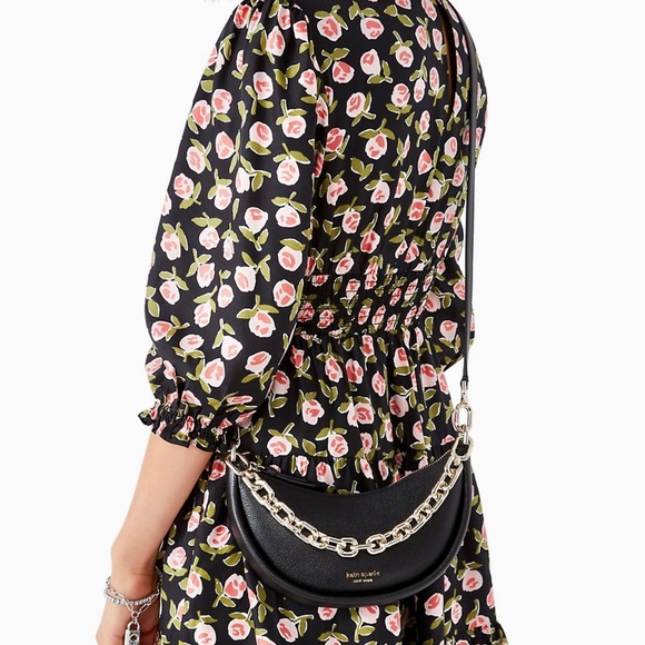 Black Kate Spade Crossbody With Gold Chain Link - Picture 3 of 5